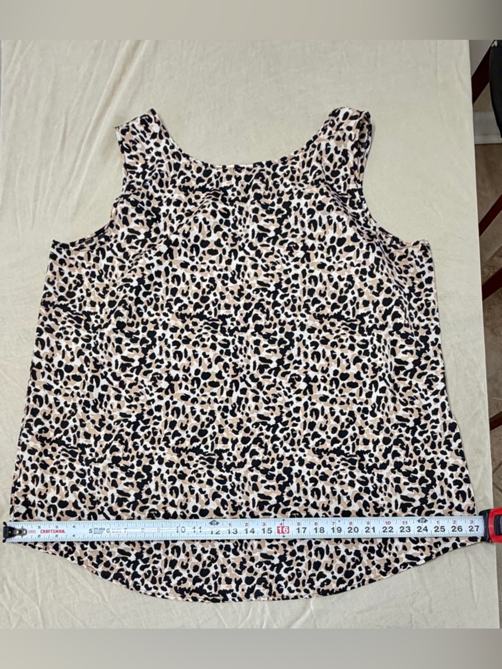 Beige Black White Sleeveless Leopard Print Tank Top, Round Neck, Women’s
